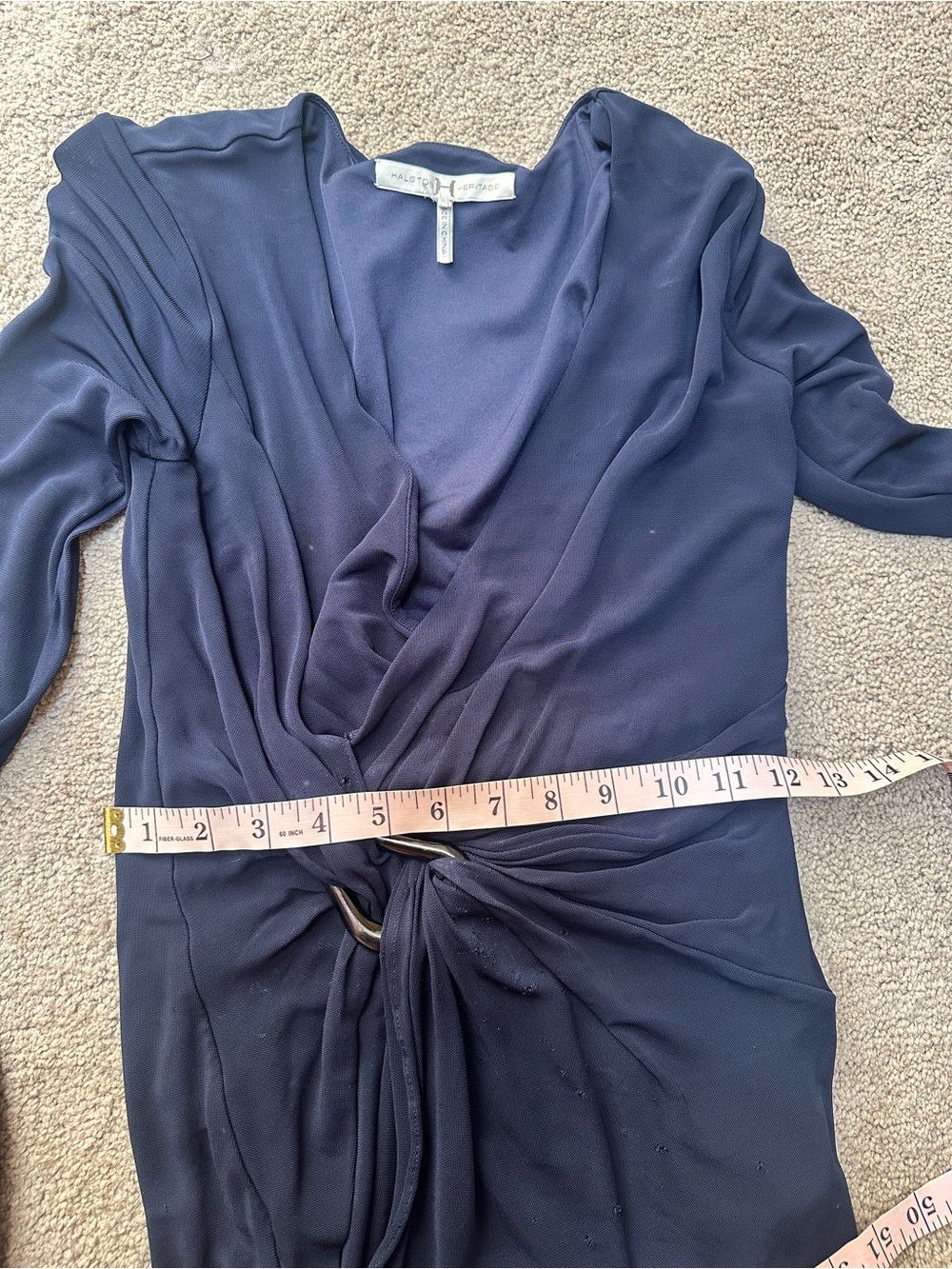 Halston Heritage Ruched V-Neck Wrap Bodycon Mini Dress Asymmetric Stretch Sz 0 - Picture 8 of 11